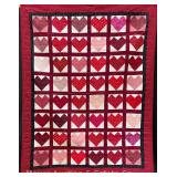 Vintage Heart Applique Quilt, Machine Stitched/Embroidered, 51"x66"