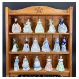 (16) Wade 'My Fair Lady' Figurines, 4'h, with Wood Display Shelf, 16.5'x19'