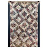 Antique Log Cabin Quilt, Hand Stitched, Some Loss, 72"x44"