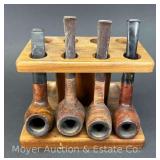 (4) Tobacco Pipes with Wood Stand
