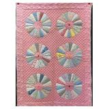 Dresden Plate Style Childs Quilt, Machine Stitched, Has Pet Hair/Minor Staining, 40"x56"