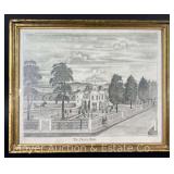 "The Pleasant Home" Pencil Sketch by Alma S. Wheeler, Artist Signed, Framed 14"x17"