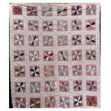 Vintage Eight-Point Star Block Quilt, Machine Stitched, Some Staining and Wear, 72"x84"