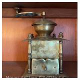 Brass Coffee Grinder, with Top-crank and Drawer, Antique