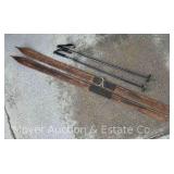 Wood Skis, with Poles, Antique, 76' Long