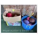 Group of Lawn Games, Rackets, Balls, Etc.
