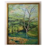 Celia Murray Bourdain Painting on Canvas Impressionist Landscape, Framed 34x26'