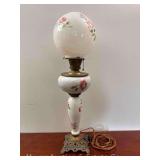 Hand Painted Floral Banquet Lamp, Antique, 29'h