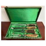 Vintage 4 Piece Stag Handle Carving Set, with Original Box