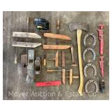 Group of Tools, Wood Clamps, Block Planes, Wrenches, Double Bit Axe, Etc.