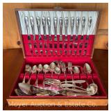 Oneida Tudor-Plate Silver Plate Flatware Set, with Other Silver Plate Pieces, and Chest