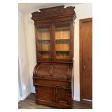 Cylinder Roll Top Secretary Desk, Two Pieces, Antique, 40.5'w, 91'h Overall
