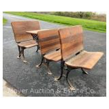 (3) School Desks/Seats, Cast Iron Bases, 2 Sizes, Antique