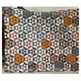 Triangle Hexagon Style Quilt, Staining on Back, Small Tear, 77'x62'