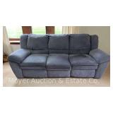 Grey/Blue Reclining Sofa, Both Ends Recline, Some Minor Staining/Pet Hair, 90'w