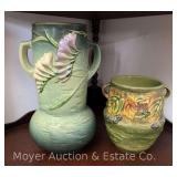 2 Roseville Vases: 'Freesia' Pattern #126-10' and 'Blackberry' Pattern, Unmarked, 6.25'h