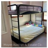 Metal Bunk Bed, Twin Top, Full Bottom, Includes Mattresses