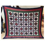 LeMoyne Star Style Quilt, Hand-Stitched, Staining and Wear, 99'x84'
