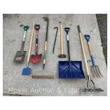 Group of Long Handled Tools, Shovels, Rakes, Etc.