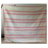 Pink Striped Quilt, Hand Stitched, Staining/Discoloration, 86'x72'