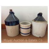 (2) 1 Gallon Stoneware Jugs, with Other Small Crock, 6'-12'h