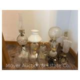 Group of Lamps, Dresser Lamps, Chimneys, Etc., Antique
