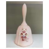 Fenton Pink Satin Glass Hand-painted "Valentines Day" Bell, Artist Signed, 7"h