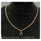14k Yellow Gold Necklace, with Black Stone Pendant, 18" Long, 1.9dwt.