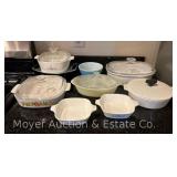 Group of Corningware Casserole Dishes, Pyrex Mixing Bowl, Etc.