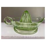 Green Depression Glass Reamer, Chip to Rim, Glows Under Black Light