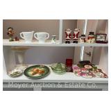 Group of Glassware, China, Depression Glass Reamer (chipped), Christmas, Etc.