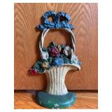 John Wright Cast Iron Flower Basket Doorstop, 10"h