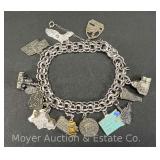 Sterling Silver Charm Bracelet with (14) Silver Charms, Most Marked Sterling, 2.10tr.oz