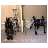 Group of Wheelchairs, Walkers, and Crutches