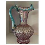 Large Fenton Iridescent Hobnail Glass Pitcher, 11”h