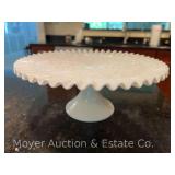 Milk Glass Cake Stand, Ruffled Edge, 13"w