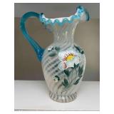 Fenton 90th Anniversary Pitcher, Hand Painted and Artist Signed, 9”h