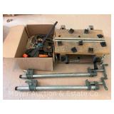 Group of C Clamps, Pipe Clamps and Work Mate