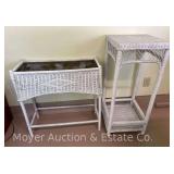 White Wicker Plant Stand and Planter, 28" and 36"h