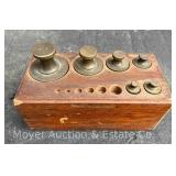 Antique Scale Weight Set, in Wood Box, Missing Smaller Weights