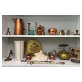 Group of Brass, Copper, and Metal Decorative, Vase, and Large Seashell
