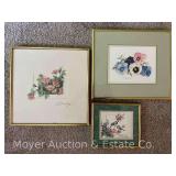 Group of Floral Prints and Artwork, Artist Signed, Framed 6"x7" - 11"x11"