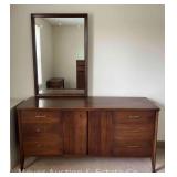 Broyhill Mid-Century Modern 9dr. Dresser with Mirror,  63"x19"x31"h, Mirror is 43"h