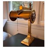 Brass Desk Lamp with Rotating Cylinder Shade, Antique, Heavy, 20.5"h