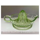 Green Depression Glass Reamer, Chip to Rim, Glows Under Black Light
