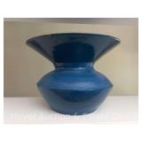 Blue Enameled Cast Iron Spittoon, 6.5"h