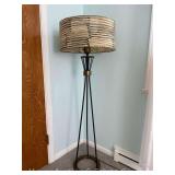 Mid-Century Modern Floor Lamp, Paper Shade & Milkglass Globe, Metal Base, 58"h