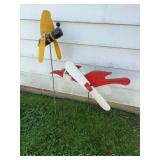 (2) Vintage Spinning Wood Lawn Ornaments, 24"-36"h as Photographed