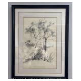 Watercolor of Trees, Artist Signed, Framed 25.5'x20'