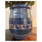 Studio Pottery Vase with Silver Inlay, 10'h